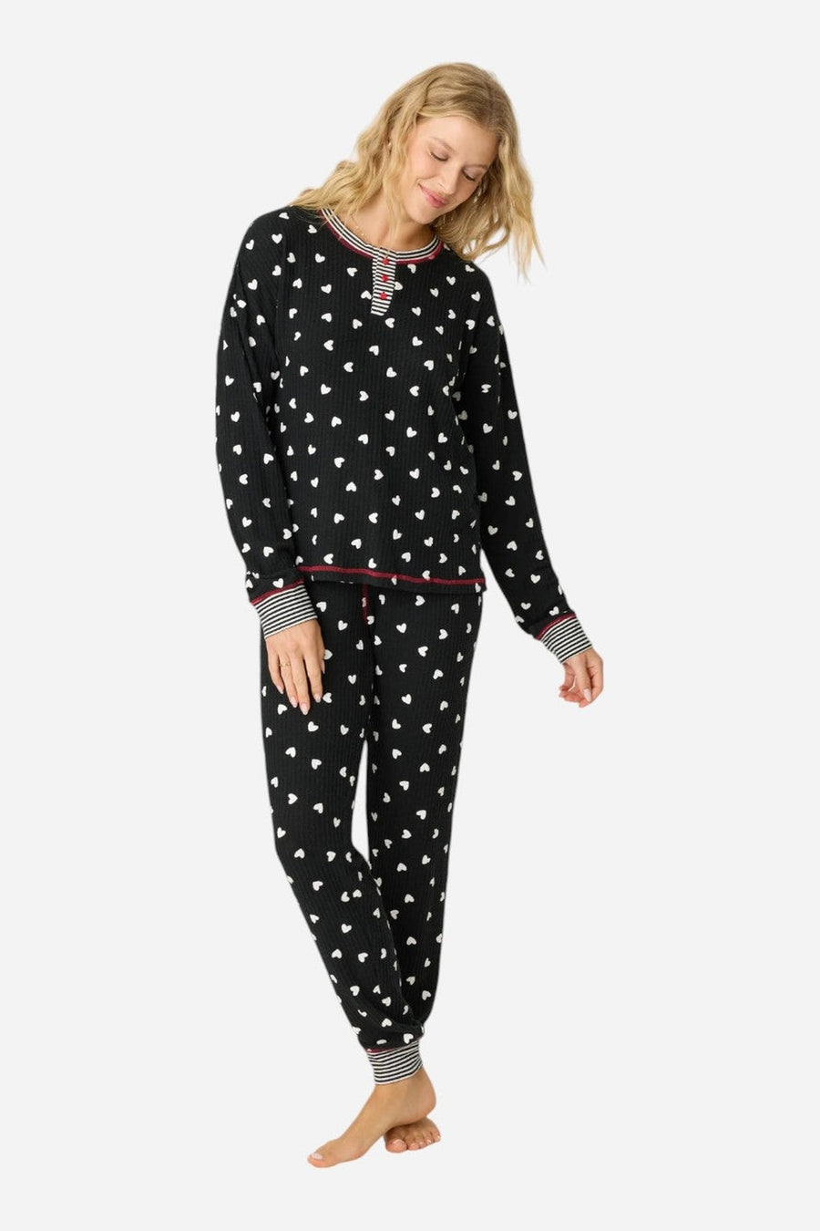 PJ Salvage Tiny Hearts Waffle Thermal Ski Jammie Set – side view