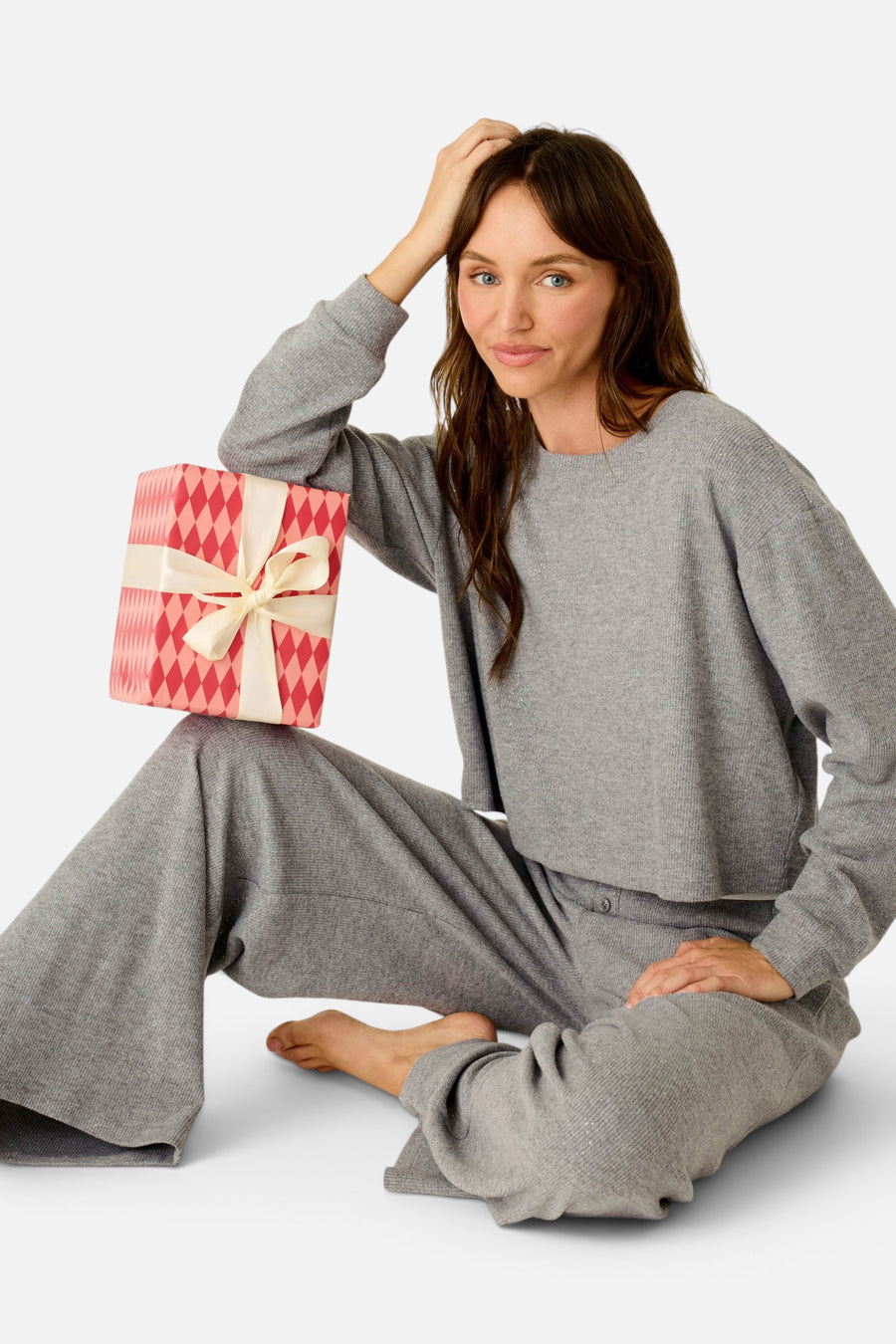 PJ Salvage Women's Boyfriend Boxer Dark Grey Sparkle Long Sleeve PJ Set – alternate