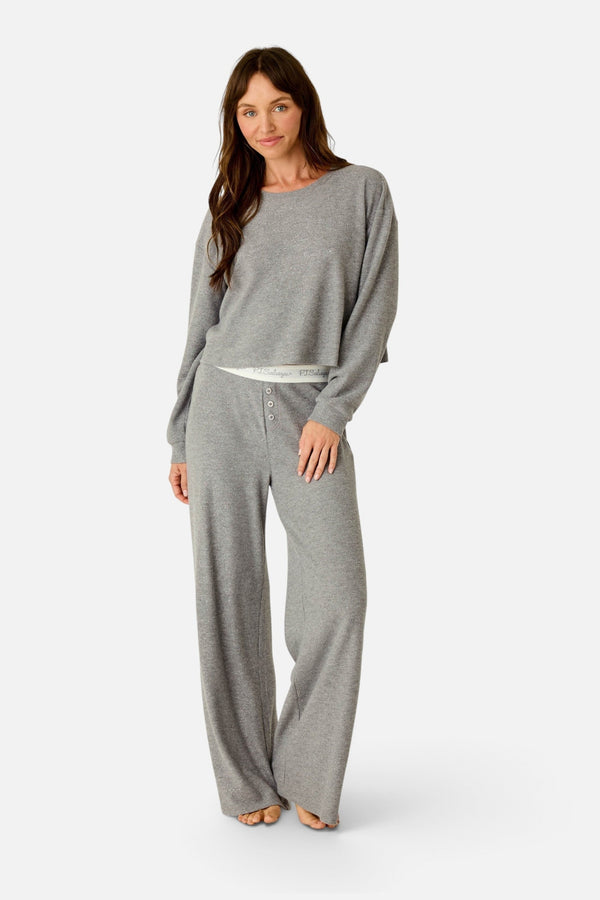 PJ Salvage Women's Boyfriend Boxer Dark Grey Sparkle Long Sleeve PJ Set