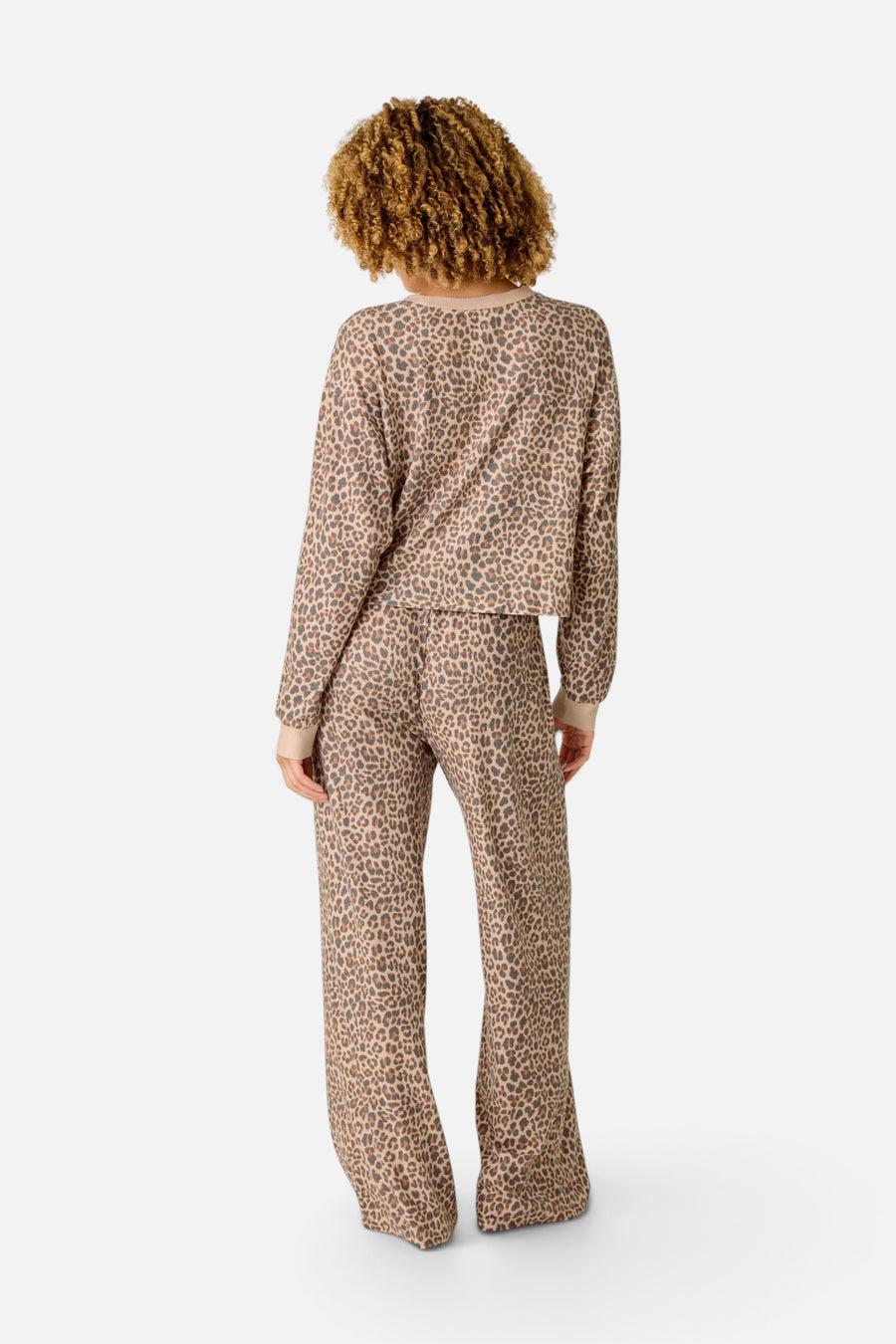 PJ Salvage Women's Boyfriend Boxer Wild Side Long Sleeve PJ Set in Smoke Gray – back view