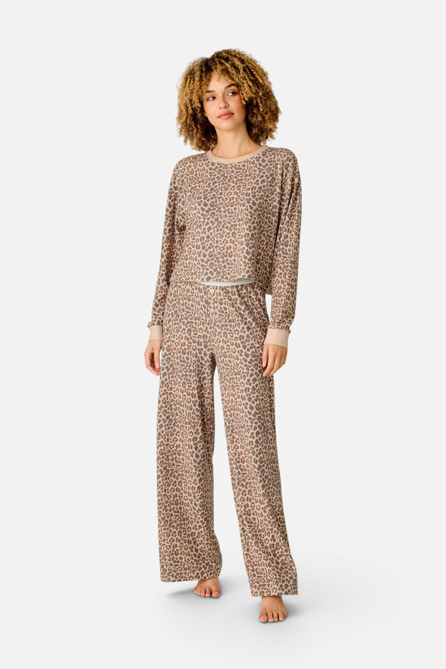 PJ Salvage Women's Boyfriend Boxer Wild Side Long Sleeve PJ Set in Smoke Gray – front view