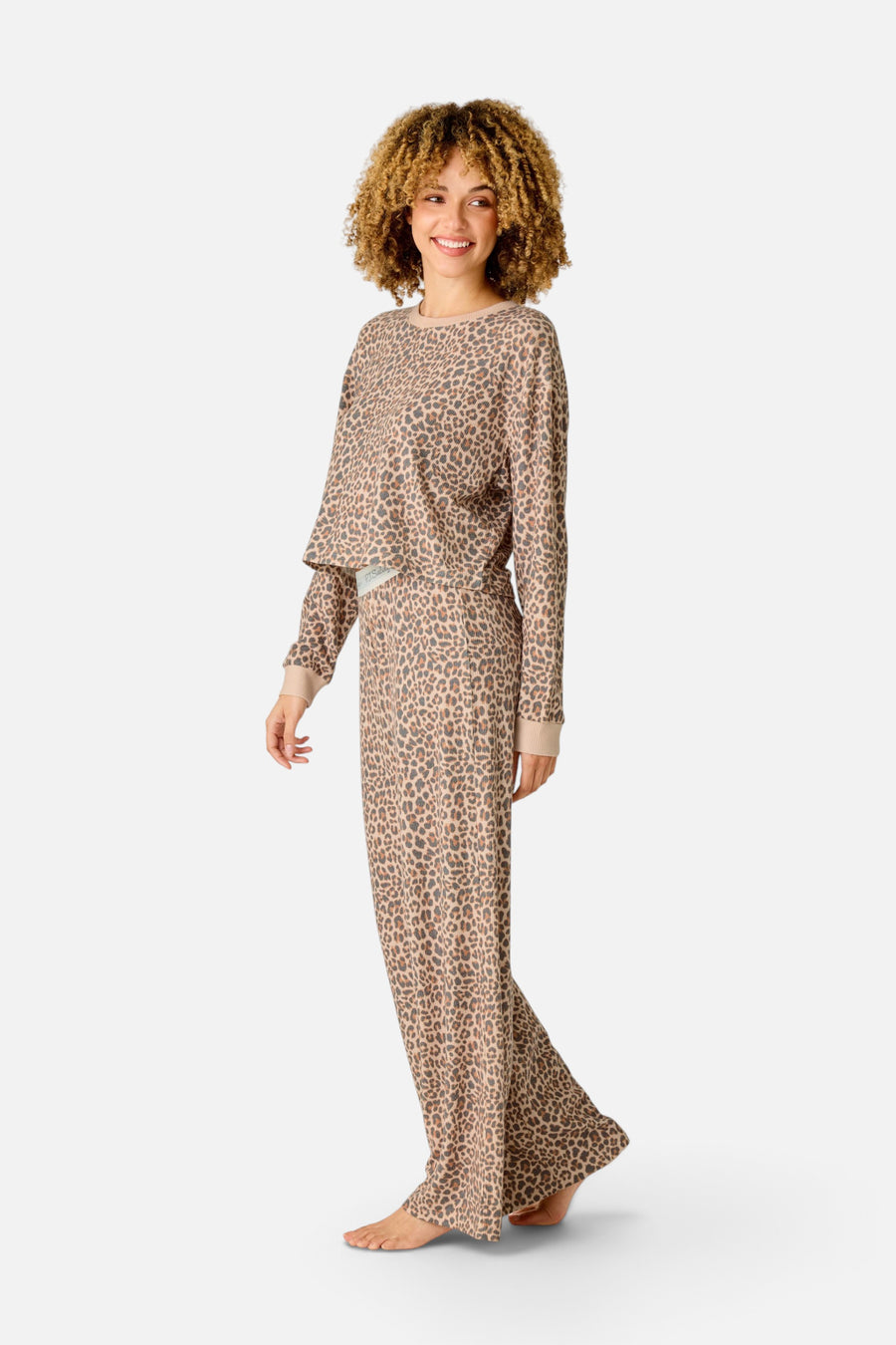 PJ Salvage Women's Boyfriend Boxer Wild Side Long Sleeve PJ Set in Smoke Gray – on model