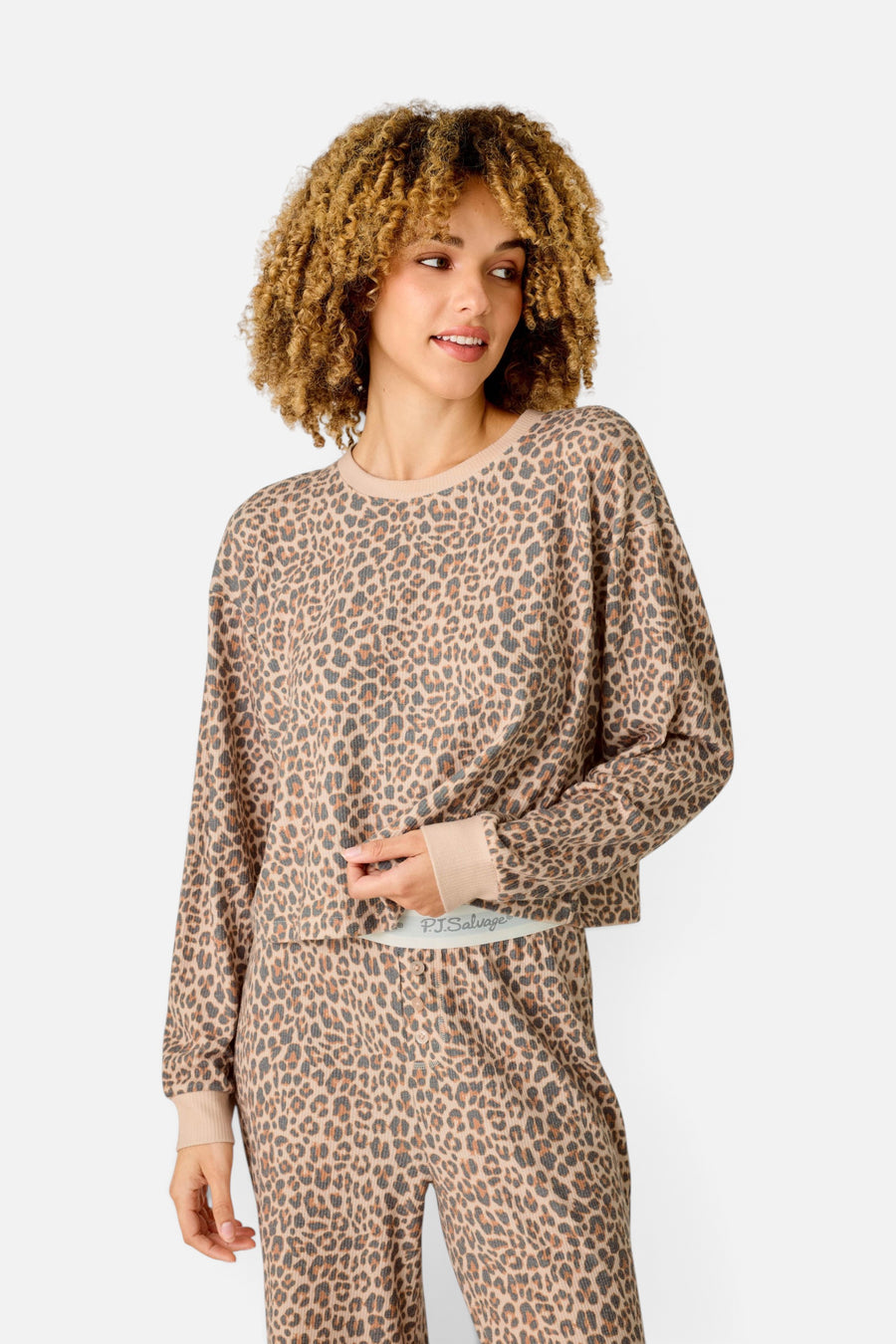 PJ Salvage Women's Boyfriend Boxer Wild Side Long Sleeve PJ Set in Smoke Gray – on model