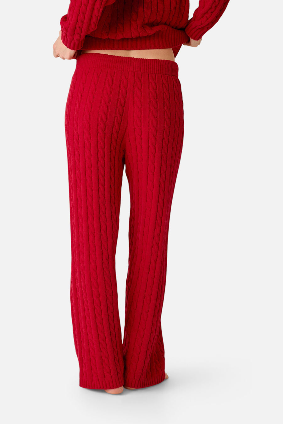 PJ Salvage Women's Cozy Chenille Cable Knit Lounge Pants in Jester Red – back view
