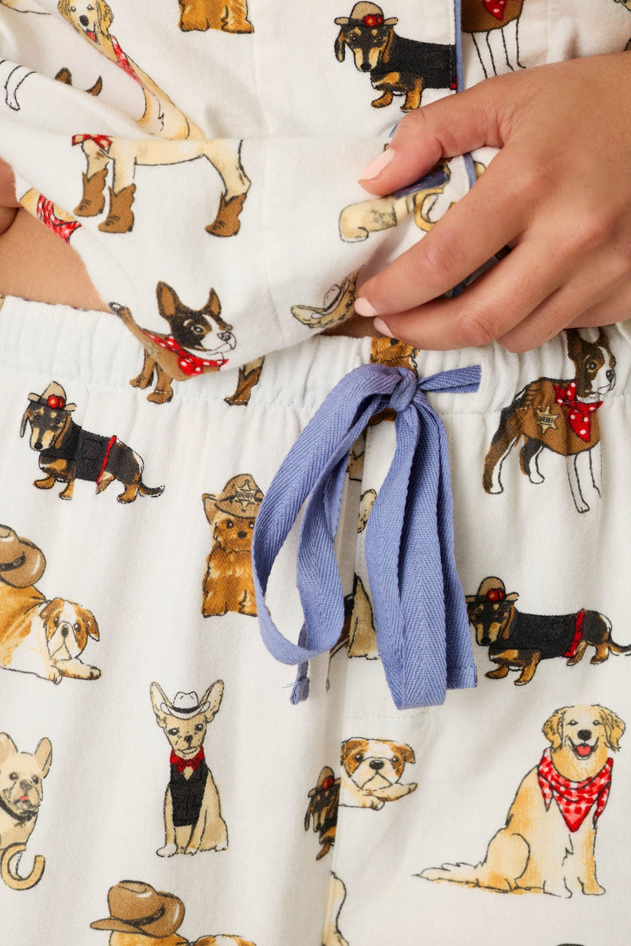 PJ Salvage Women's Howdy Paw-tner Dog Print 3-Piece Flannel PJ Set in Ivory – detail