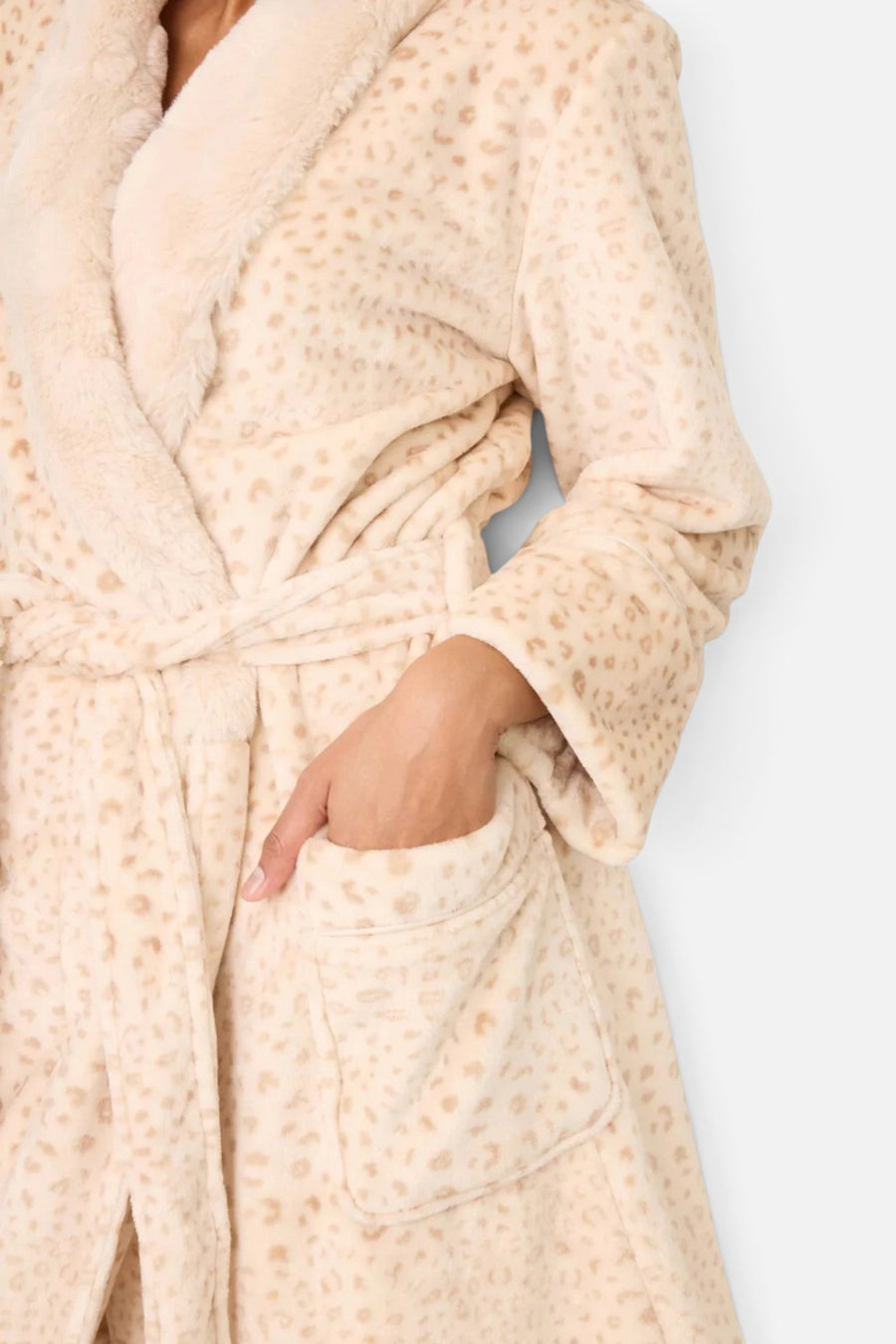 PJ Salvage Women's Luxe Plush Leopard Print Robe in Natural – back view