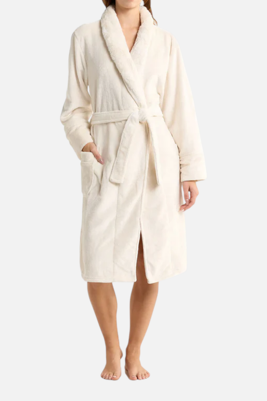 PJ Salvage Women's Luxe Plush Solid Robe in Natural – front view