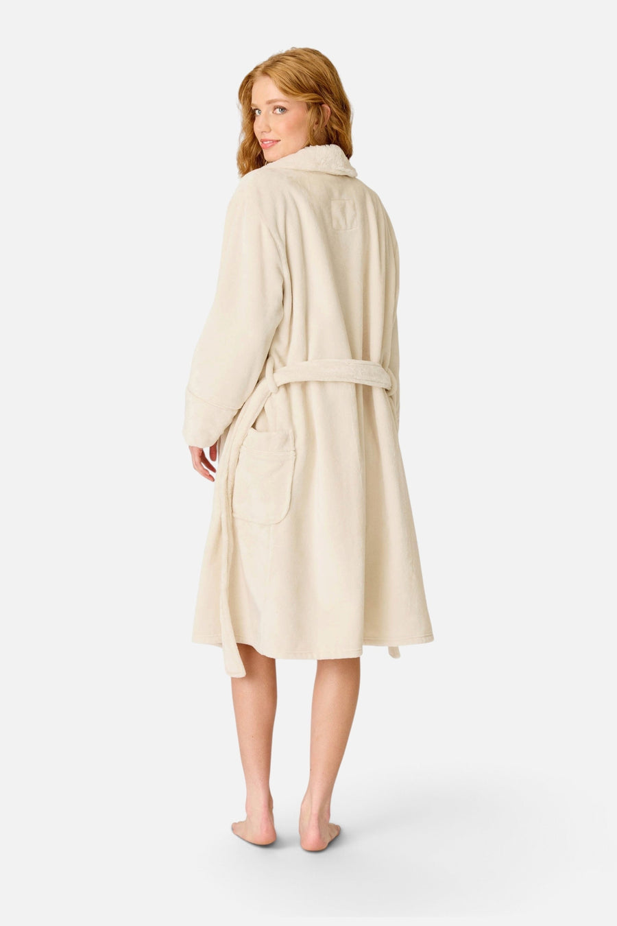 PJ Salvage Women's Luxe Plush Solid Robe in Natural – side view