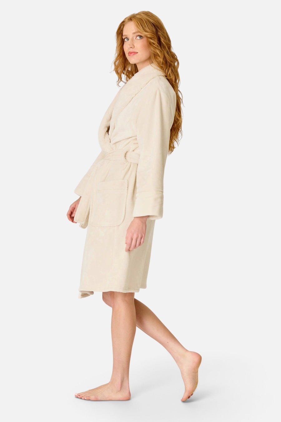 PJ Salvage Women's Luxe Plush Solid Robe in Natural – side view
