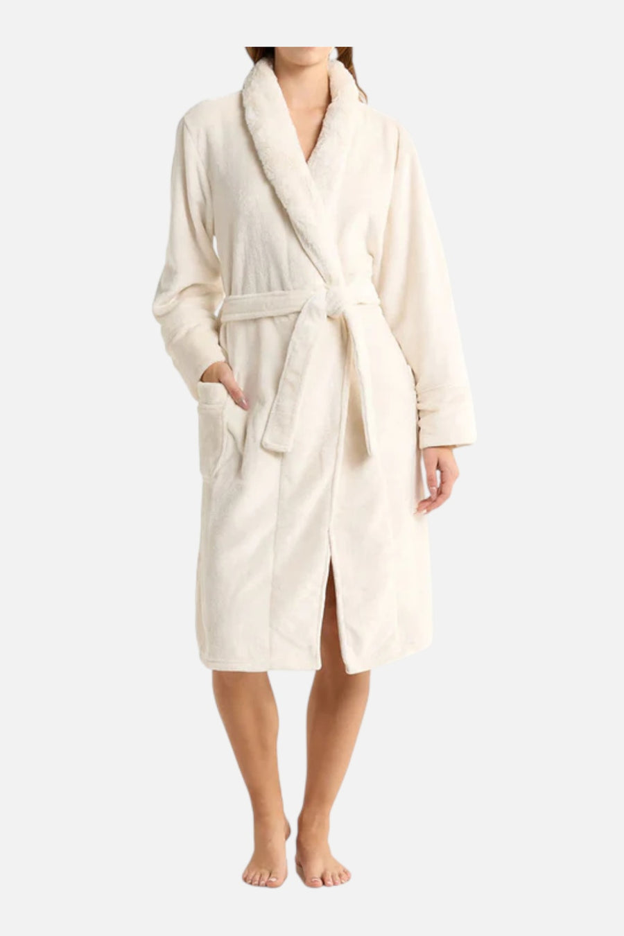 PJ Salvage Women's Luxe Plush Solid Robe in Natural – side view