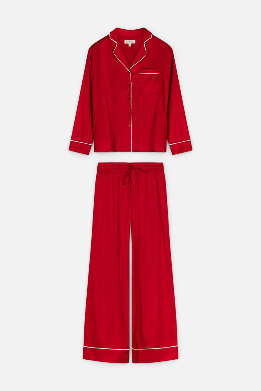 PJ Salvage Women's Moonlight Muse Satin Long Sleeve PJ Set in Lipstick – flat lay