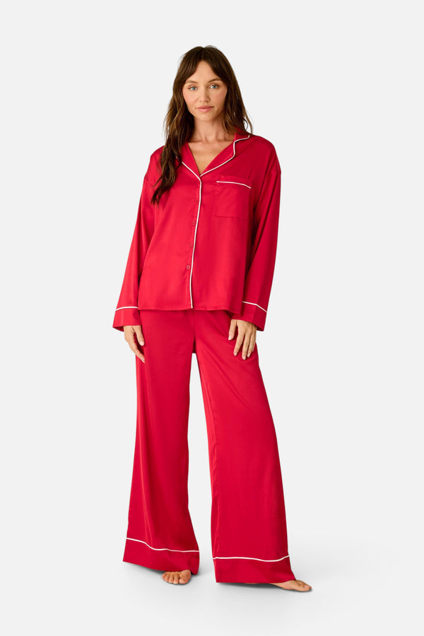 PJ Salvage Women's Moonlight Muse Satin Long Sleeve PJ Set in Lipstick