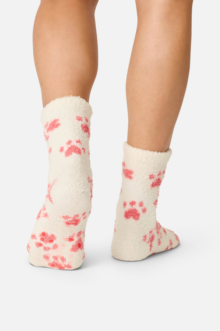 PJ Salvage Women's Pink Paw Print Socks in Ivory – back view