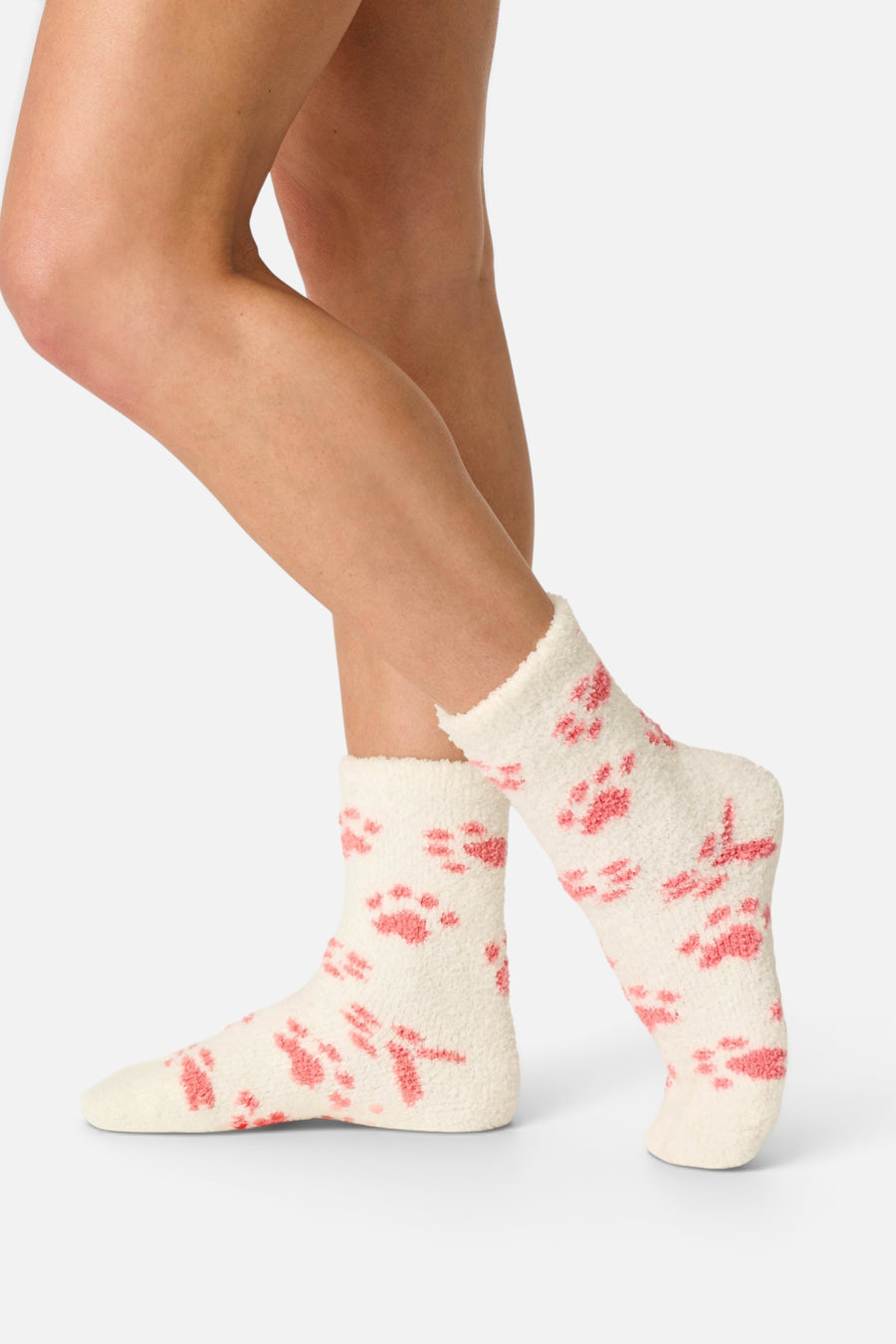 PJ Salvage Women's Pink Paw Print Socks in Ivory – side view