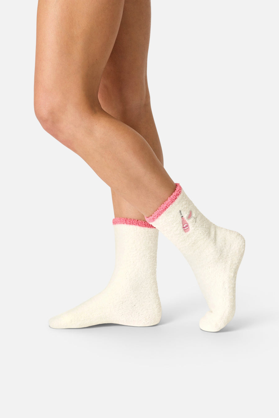 PJ Salvage Women's Sip, Sip, Sparkle Embroidered Socks in White – side view
