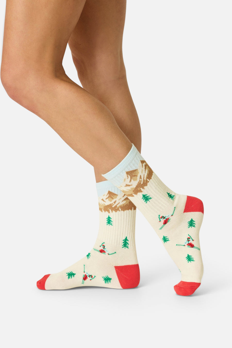 PJ Salvage Women's Snowy Mountainscape Crew Socks in Multi – side view