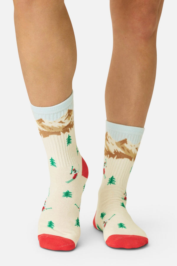 PJ Salvage Women's Snowy Mountainscape Crew Socks in Multi