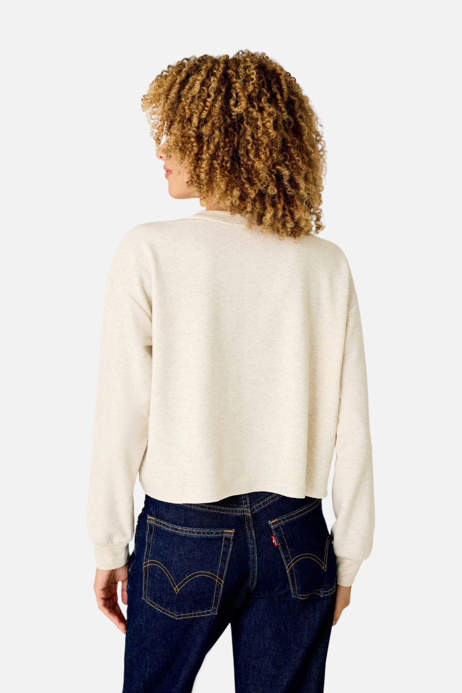 PJ Salvage Women's Very Merry Bouclé Merry Sweatshirt in Light Oatmeal – back view