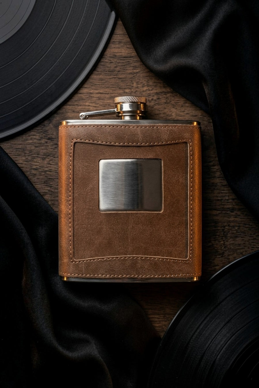 Leather Flask in Taupe