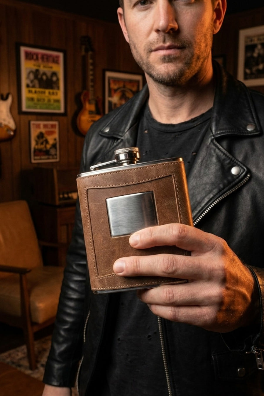 Leather Flask in Taupe