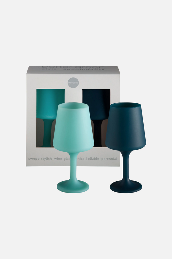 Porter Green Swepp Silicone Unbreakable Wine Glasses Mist & Ink