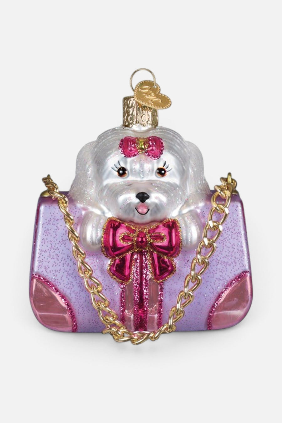 Posh Pup in Purse Ornament – front view