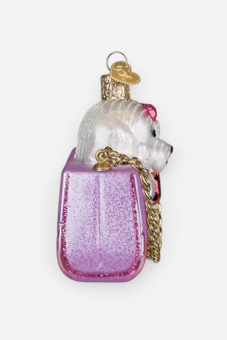 Posh Pup in Purse Ornament – side view