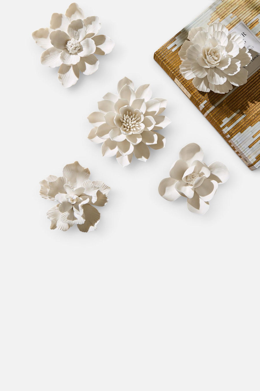 Pretty Blooms Ceramic Flowers, Set of 5 – back view