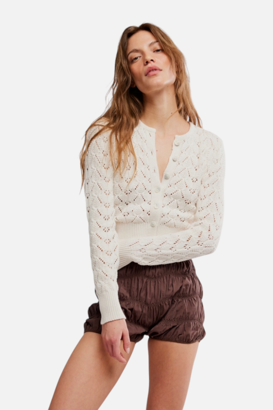 Free People Women's Pretty in Pointelle Cardi in Ivory