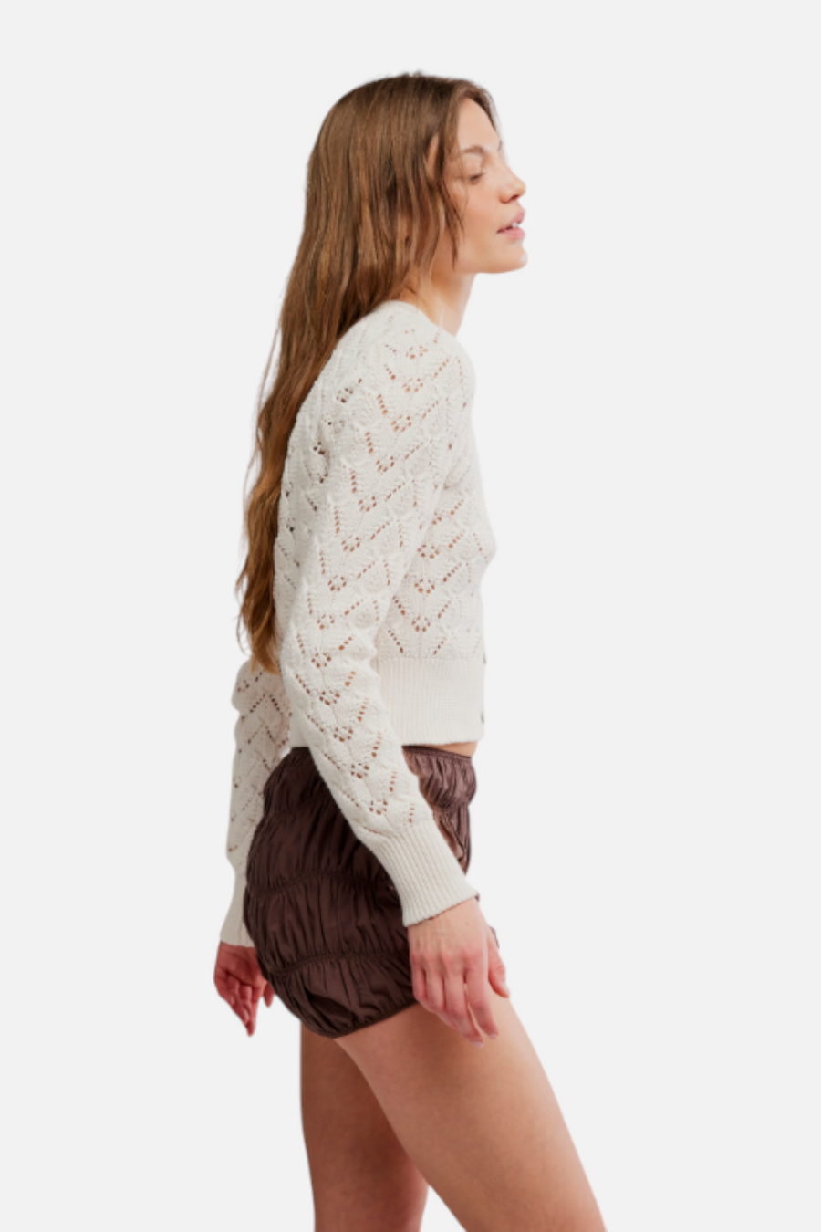 Free People Women's Pretty in Pointelle Cardi in Ivory