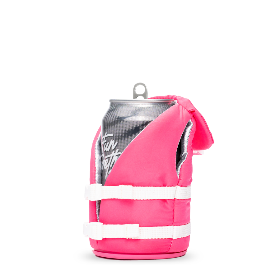 Puffin Drinkwear The Buoy Beverage Life Vest in Party Pink – detail