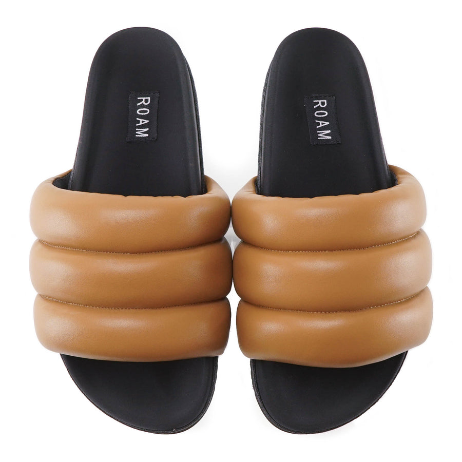 Puffy Sandals in Cognac Vegan Leather – back view