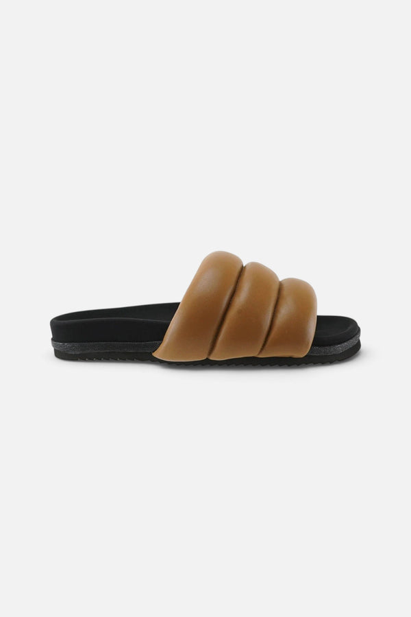 Puffy Sandals in Cognac Vegan Leather