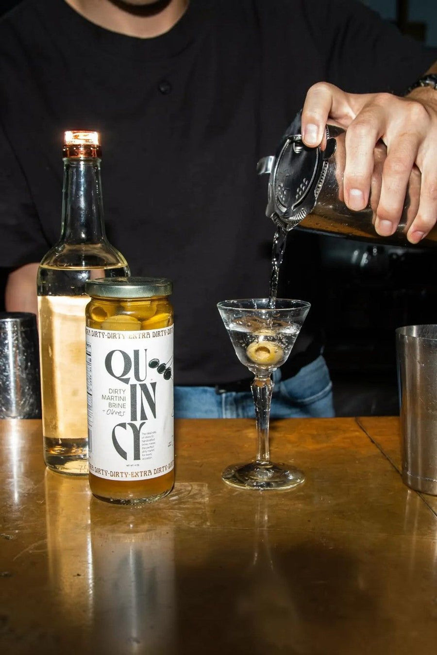 Quincy Olives & Dirty Martini Brine Jar – flat lay