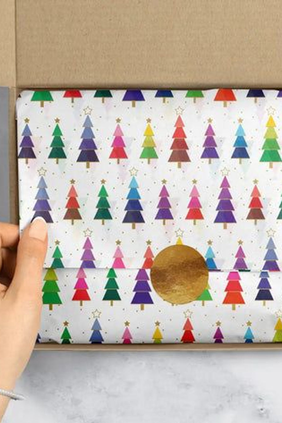 Rainbow Trees Printed Tissue Paper – side view