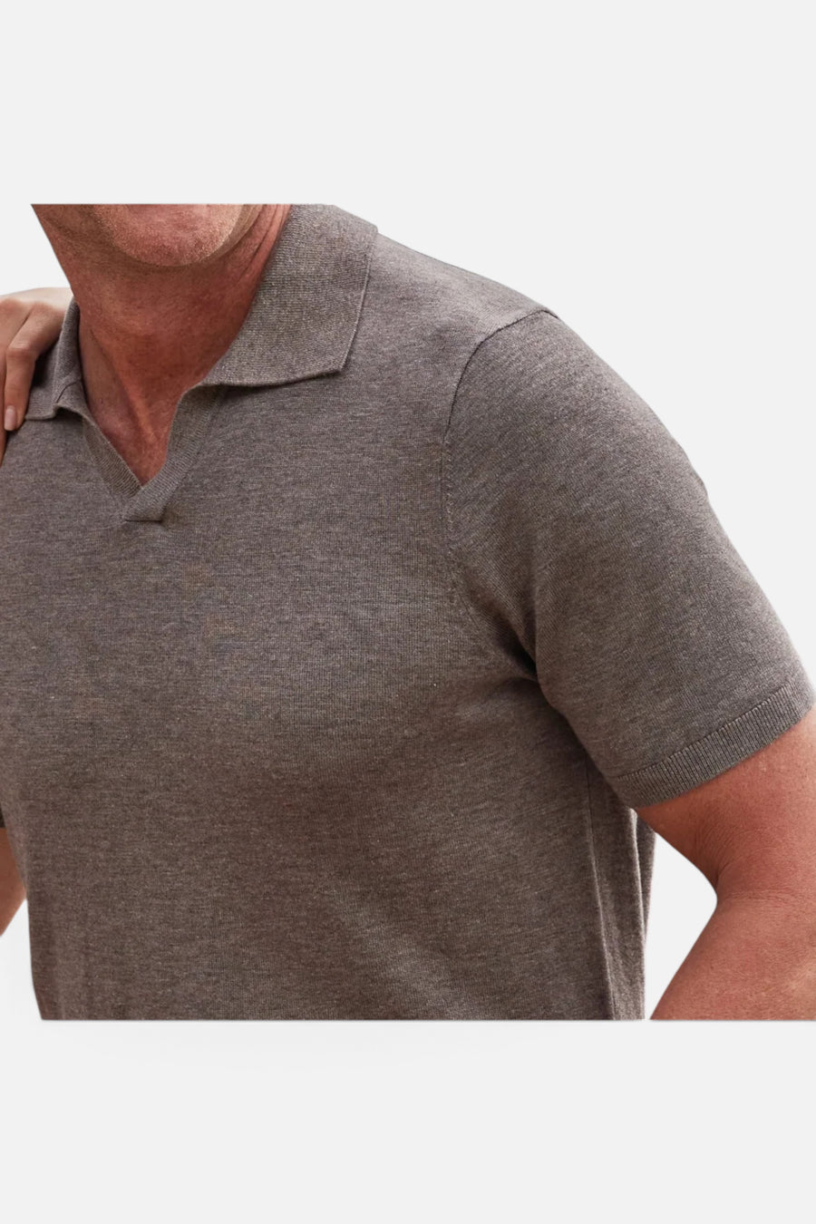 Ravello Summer Weight Linen Blend Polo in Brown – detail