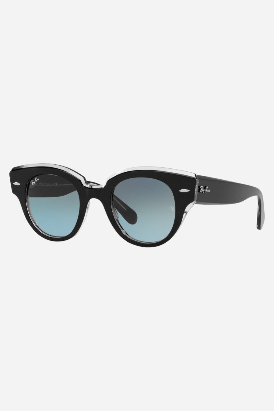 Ray-Ban Black On Transparent Sunglasses with Blue Gradient Gray Lenses – front view