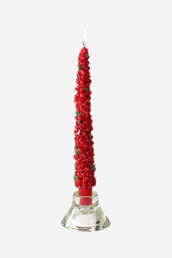 Red Berry Tree Taper Candle, 10''