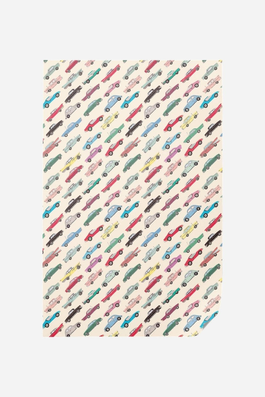 Red Cap Cards Cars Wrapping Paper Roll of 3 Sheets – front view
