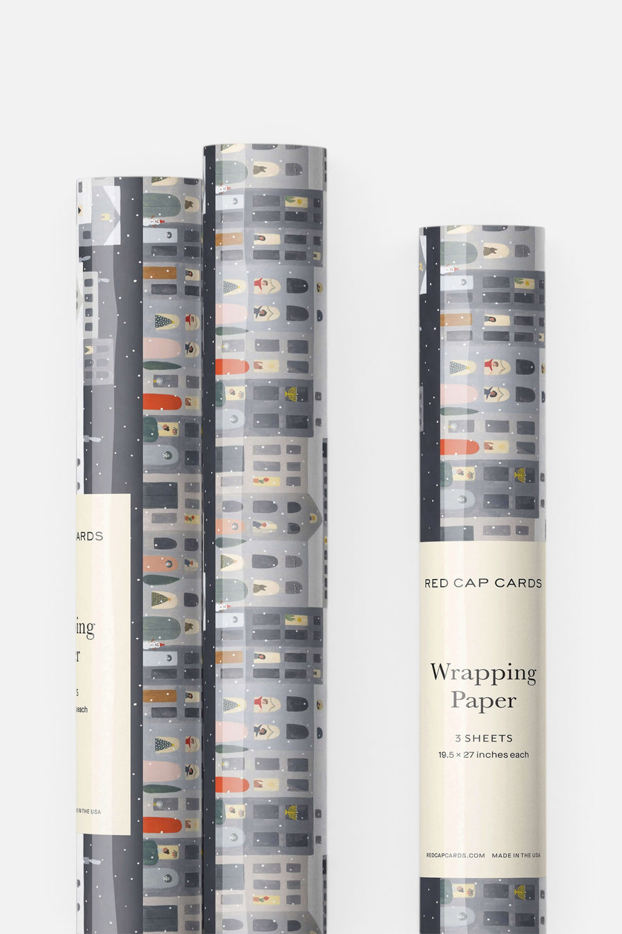 Red Cap Cards City Snow Wrapping Paper Set of 3 – front view