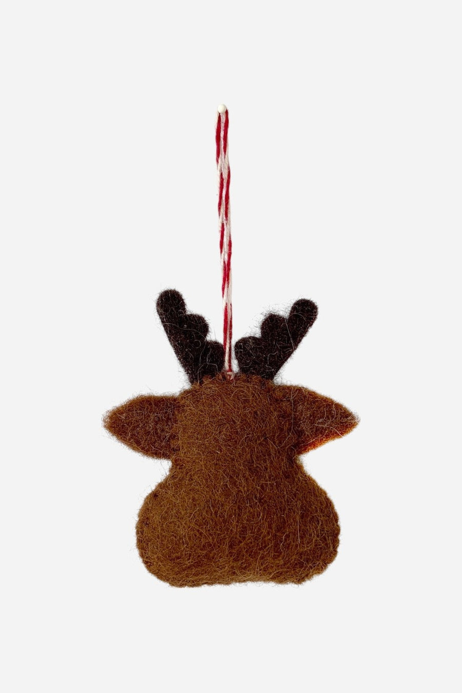 Red Nose Reindeer Head Felt Wool Ornament – back view