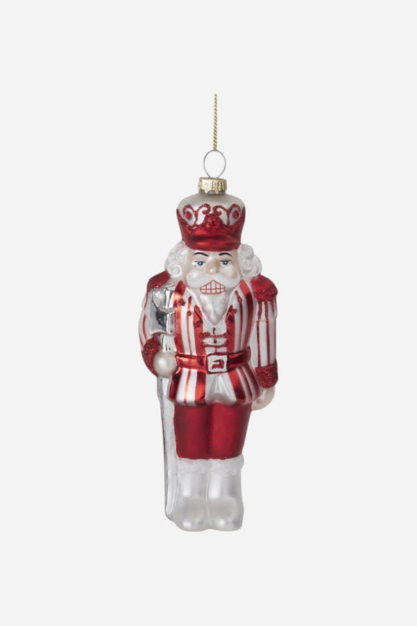 Red & White Blown Glass Striped Soldier Ornament