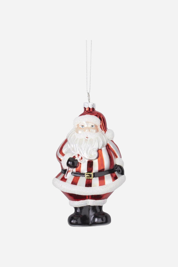 Red & White Glittered Blown Glass Santa Ornament