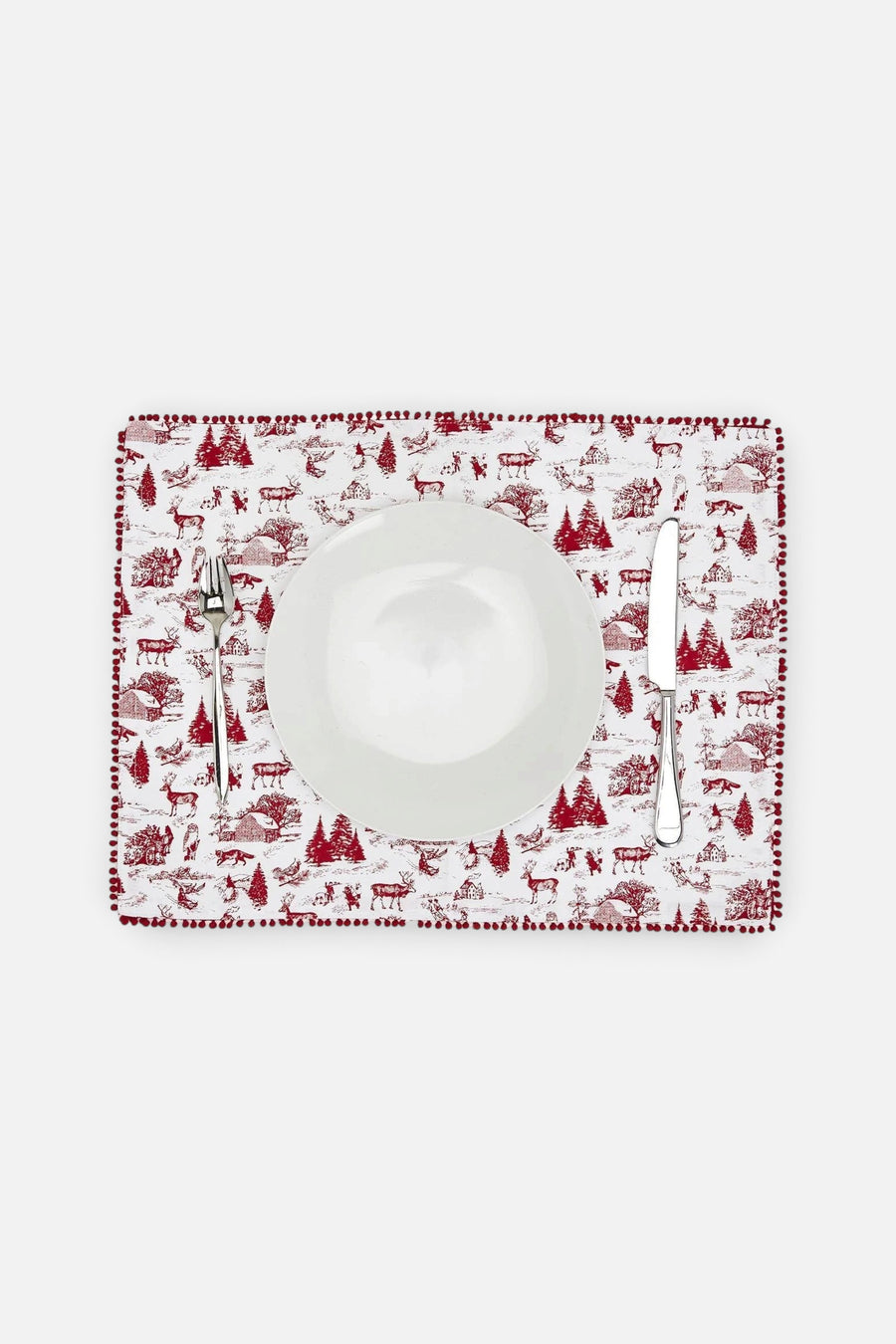 Red Winter Toile Placemats S/4 – side view