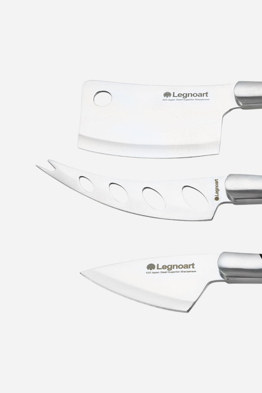 Reggio Cheese Knife Set with Dark Wood Handles – flat lay