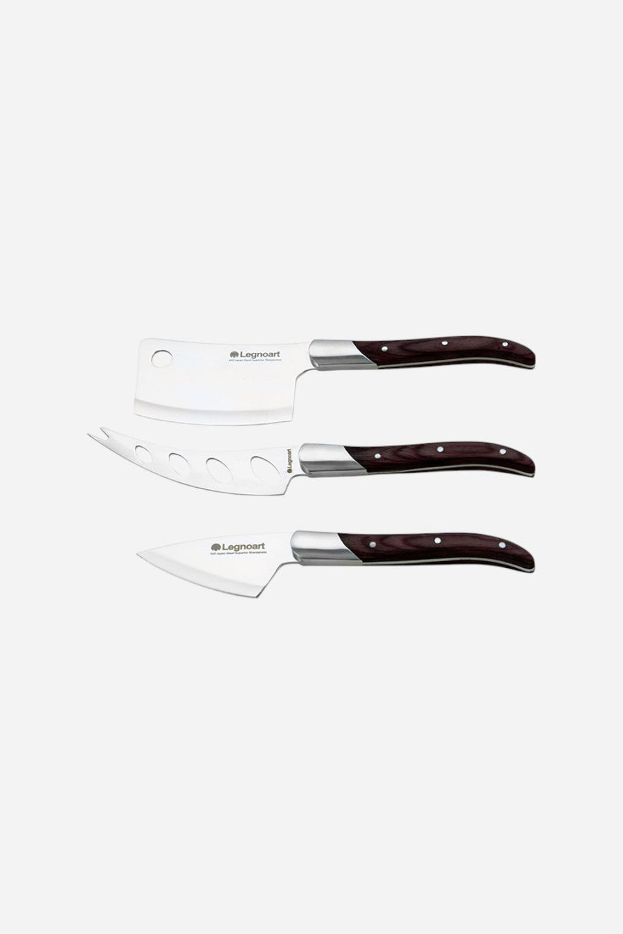 Reggio Cheese Knife Set with Dark Wood Handles – front view