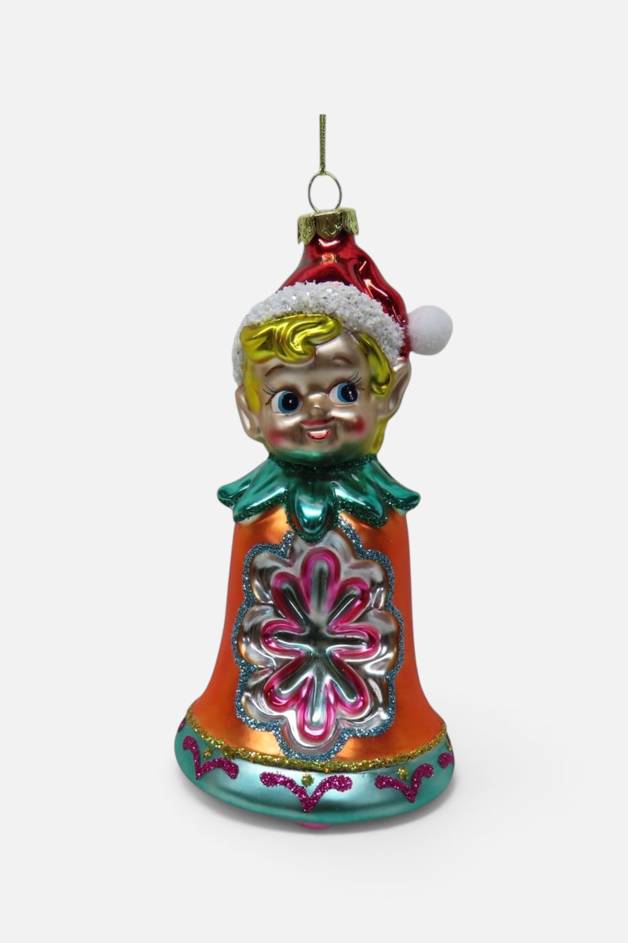 Retro Elf Bell Ornament – front view