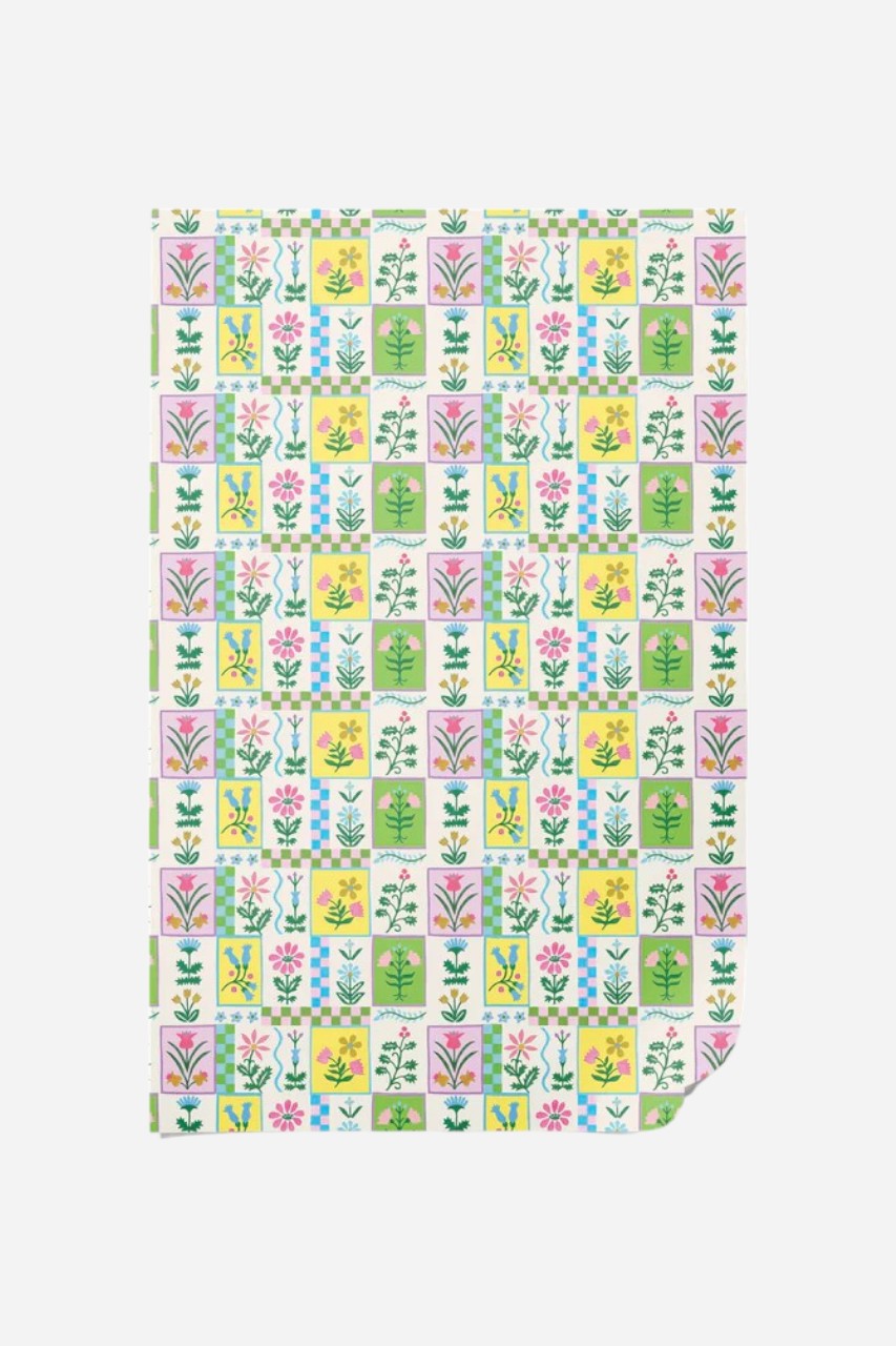 Retro Flowers Wrapping Paper – back view