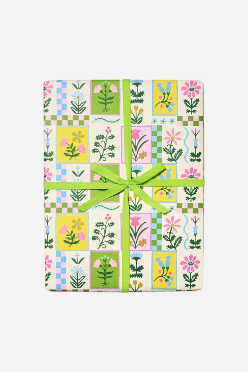 Retro Flowers Wrapping Paper – front view