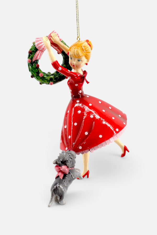 Retro Girl with Wreath Ornament